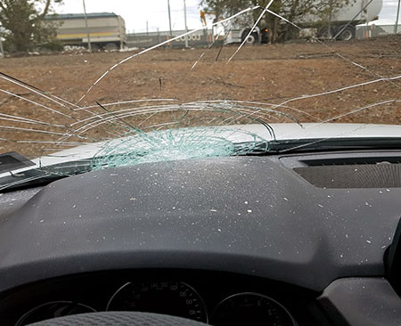 inside view of customer's broken car windshield by RS Auto Glass of Hamilton